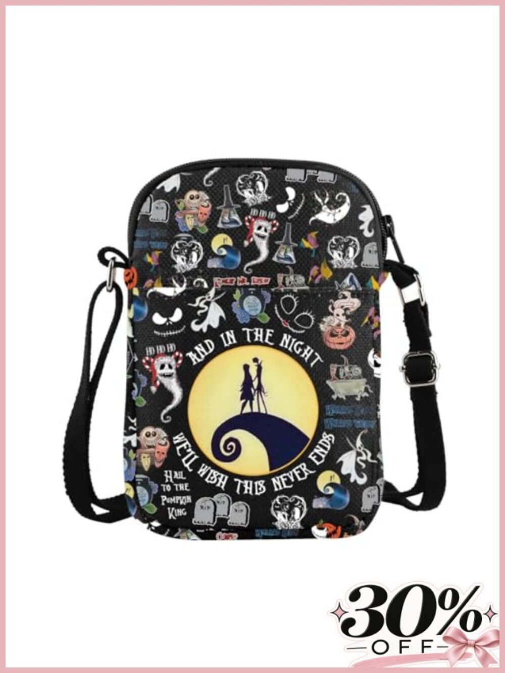 Halloween Crossbody Bag Horror Night Messenger Bag Waterproof Polyester